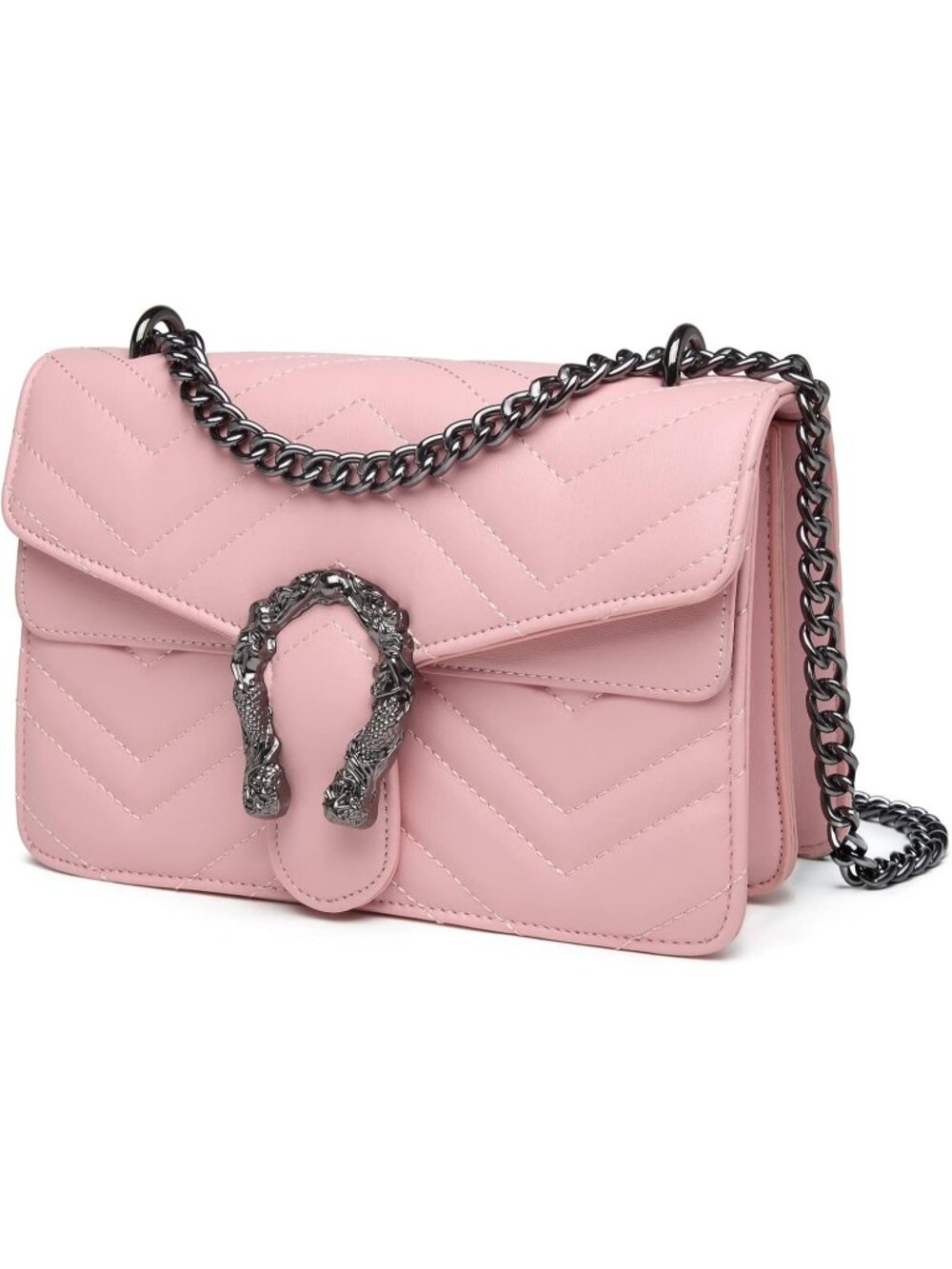 Women's Pink Oblong Satchel Crossbody Clutch Leather Chain Evening Handbags